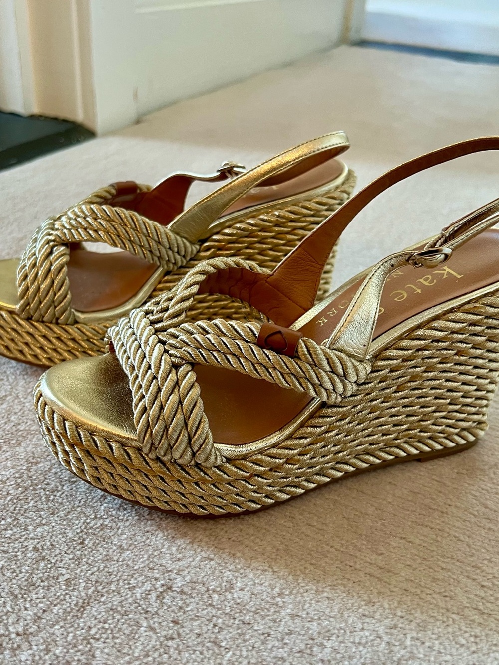 kate spade Gold Braided Rope Wedge Sandals